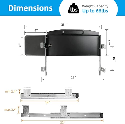 Miniatura 4 de Bandeja de teclado de acero sólido para debajo del escritorio, con plataforma giratoria para ratón de 360, estante para teclado deslizante, soporte