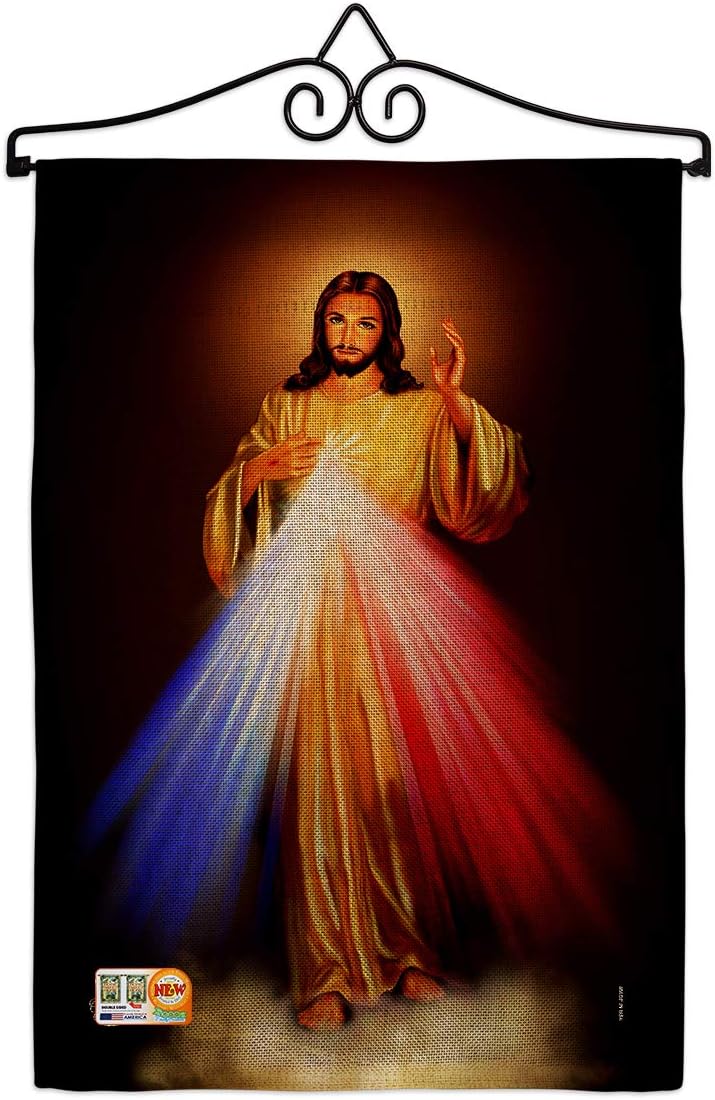 Jesus Divine Misericordia Garden Flag Set Wall Holder Religious Faith Hope Grace Peace Dove Christian Religion Easter Small Decorative Gift Yard House Banner Made In USA 13 X 18.5