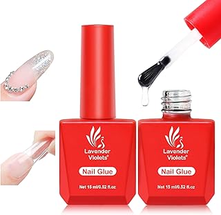 Lavender Violets 2Pcs 15ml Gel Nail Glue for Acrylic Nails Tips, 10 in 1 Nail Glue for False Nail Tips Base Building Rhinestone Blooming Art Gel Long Lasting U V Light Cure A111x2