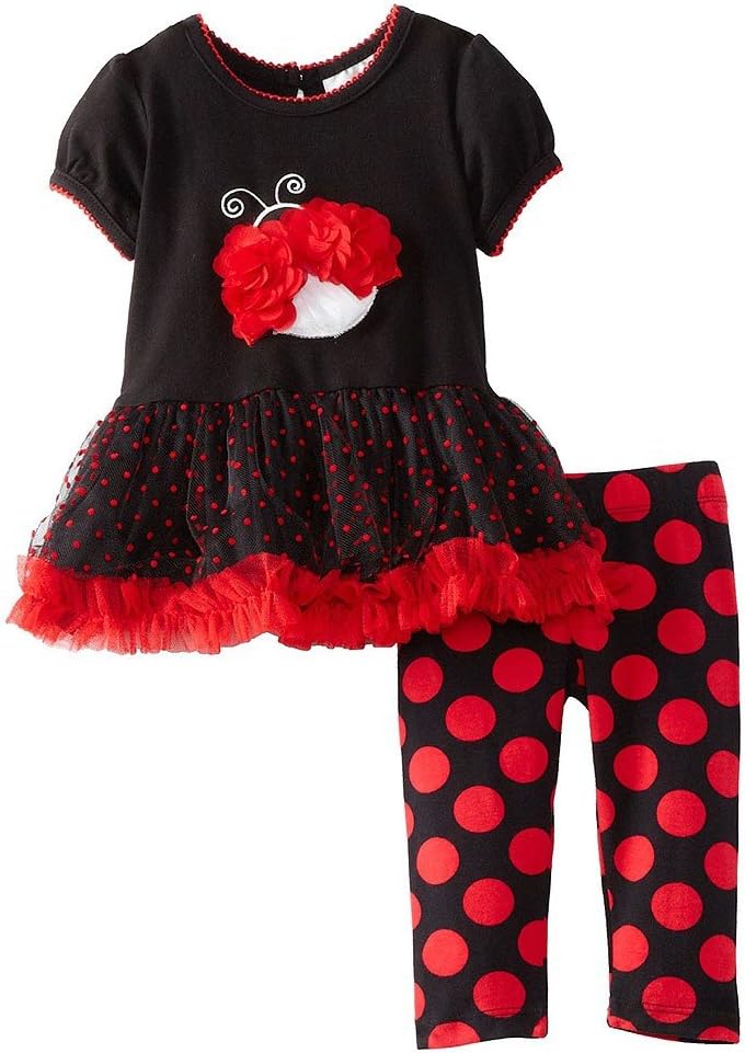 Rare Editions Toddler Girls Black Red Ladybug Tutu Dress Outfit Leggings Set, Black , 2T-4T