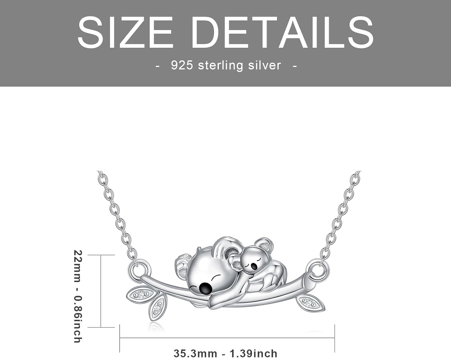 Diamond Koala Necklace S925 Sterling Silver Diamond Cute Animal Necklace for Women Bear Jewelry Gifts for Birthday
