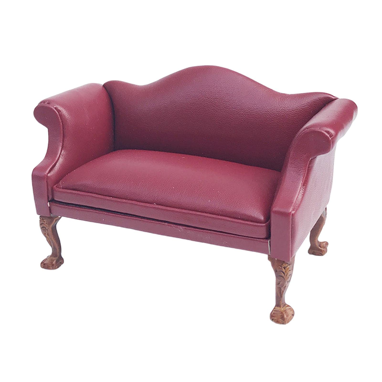 Sofá de Cuero Sintético en Miniatura a Escala 1/12 para Casa de Muñecas, Mueble Y Accesorio Decorativo, Rojo Asiento de Amor
