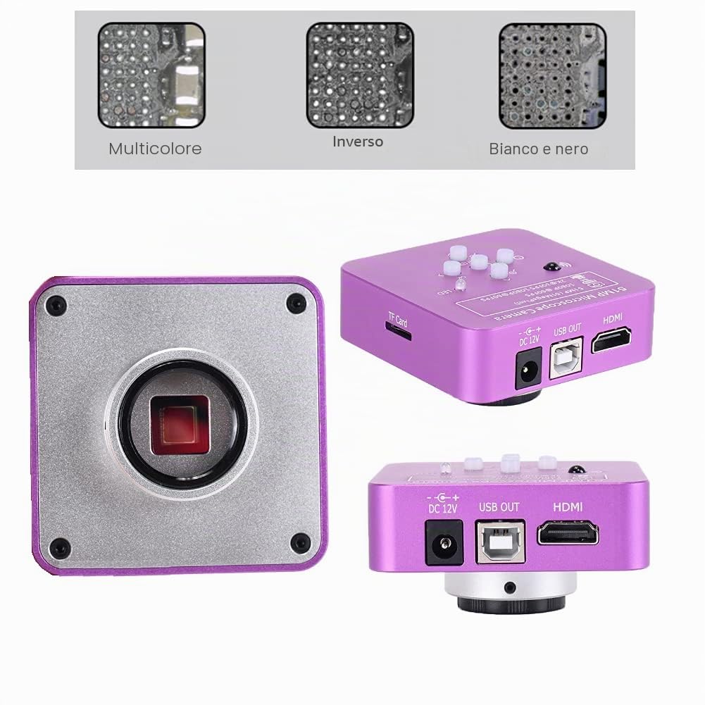 Fotocamera per microscopio Industriale Full HD 51MP 2K 1080P HDMI USB, Obiettivo con Attacco C Zoom 8X-130X 5100 CMOS Pixel Videocamera Digitale Elettronica con Telecomando,Spine statunitensi