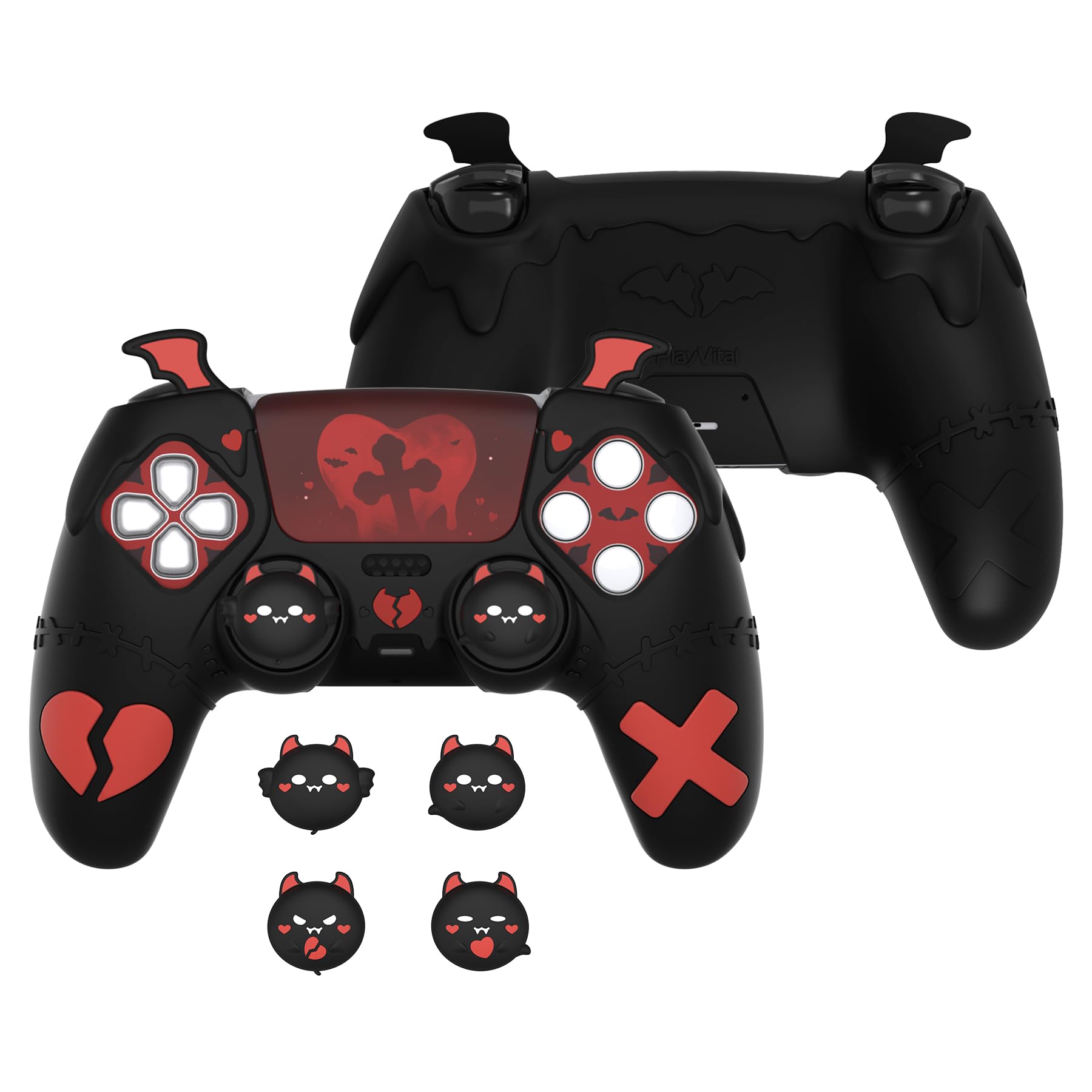 PlayVital Gothic Imp Series Cute Silicone Case for ps5 Controller with 4 Thumb Grips and 6 Stickers Anti-Slip
