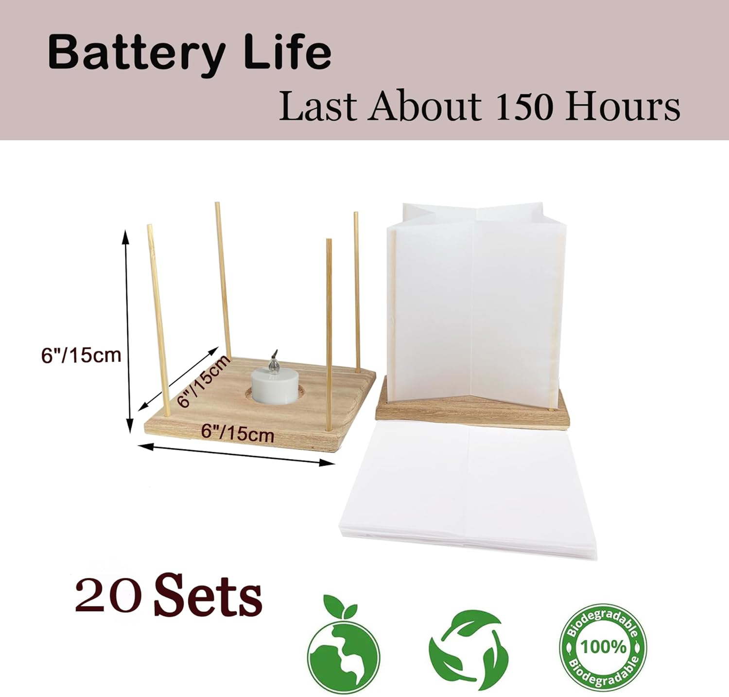 20 Pack 6 Star Shaped Floating Lanterns with Waterproof Wooden Base Sets, Paper Water Lanterns Decoration with LED Tealight Candle (20Sets Lanterns+Flameless LED Candles)