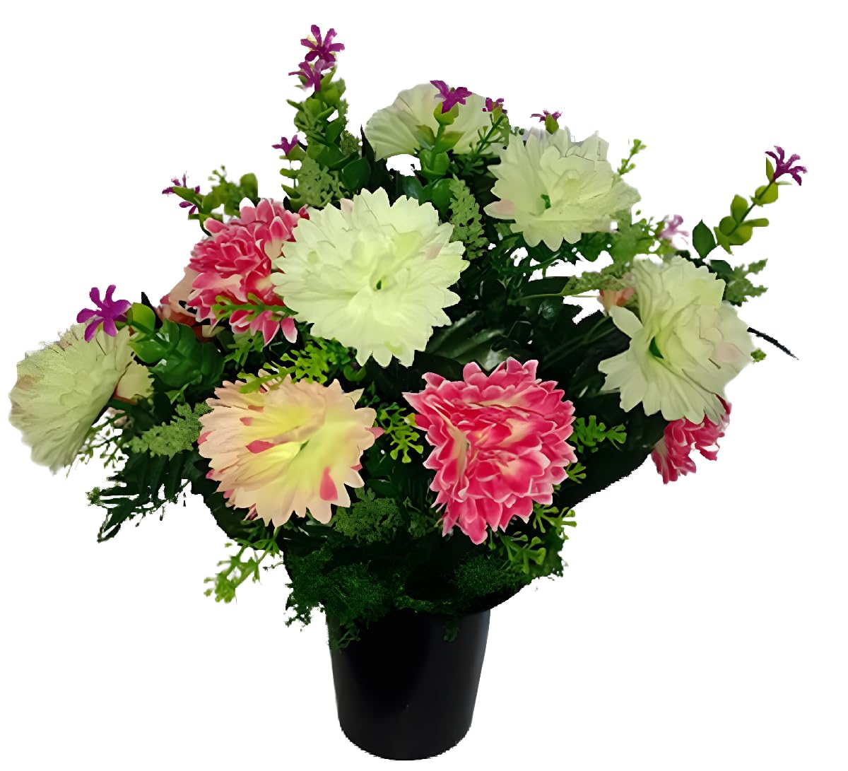 Grave Crem Pot Premium Artificial Arrangement Pink Cream Ivory Chrysanthemums for Graveside Cemetery Crematorium Memorial Vase Insert Gift for Mother's Day Birthday