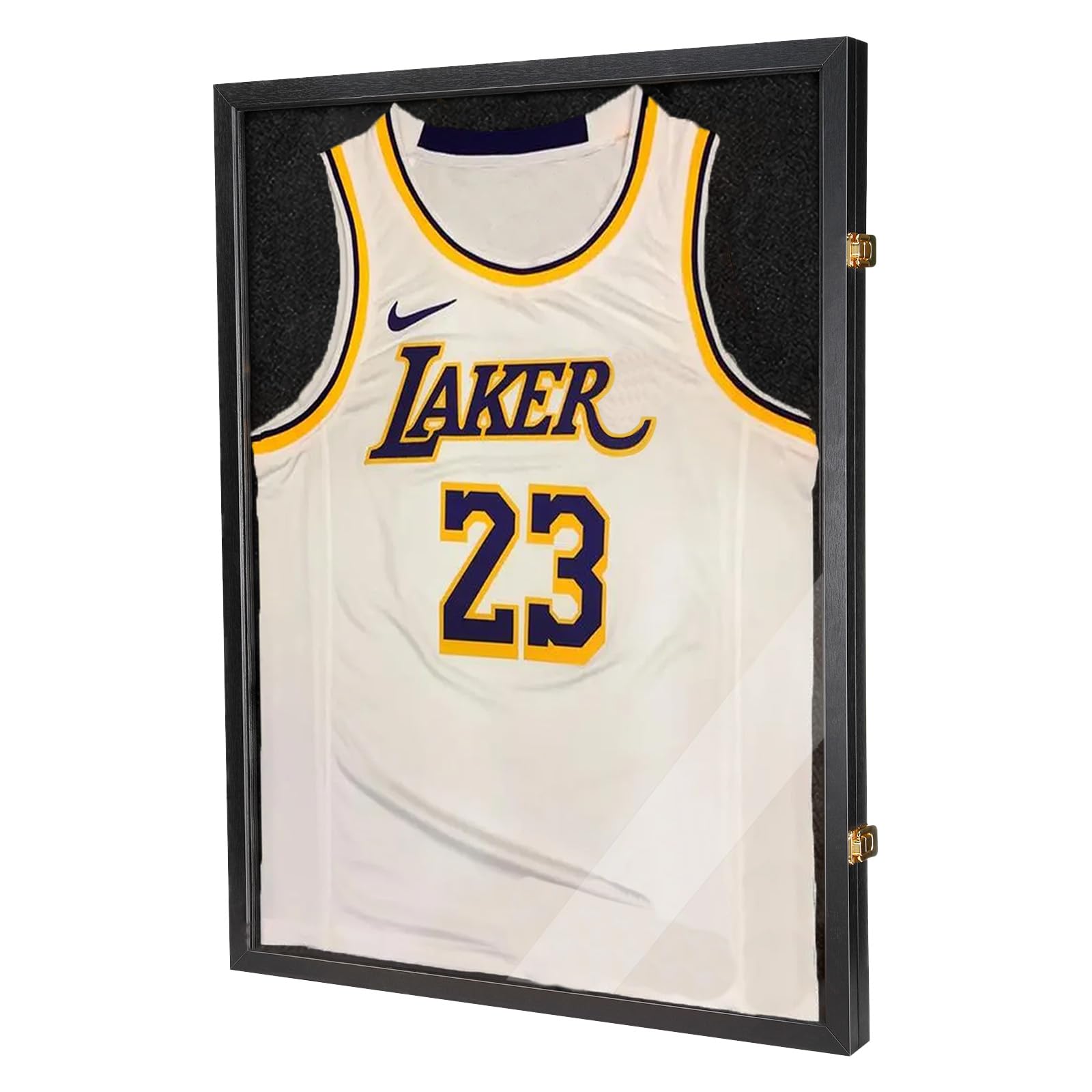 Jersey Wooden Frame Display Case -Shadow Box with 98% UV Protection Acrylic and Hanger for L or XL Baseball Basketball Football Hockey Sport Shirt and Uniform Gifts for Men (Black, 1 Pack)