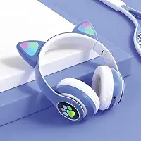 Fone de Ouvido Infantil Bluetooth com Orelhas de Gato, LED RGB, Dobrável, Ajustável, Design Kawaii para Crianças (Azul)