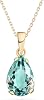 14K Gold Gemstone Necklace for Women - Birthstone Pendant - Solid Gold Teardrop Pendant WITH Sterling Silver Chain - Elegant Wedding Jewelry - Gemstone Gift for Her