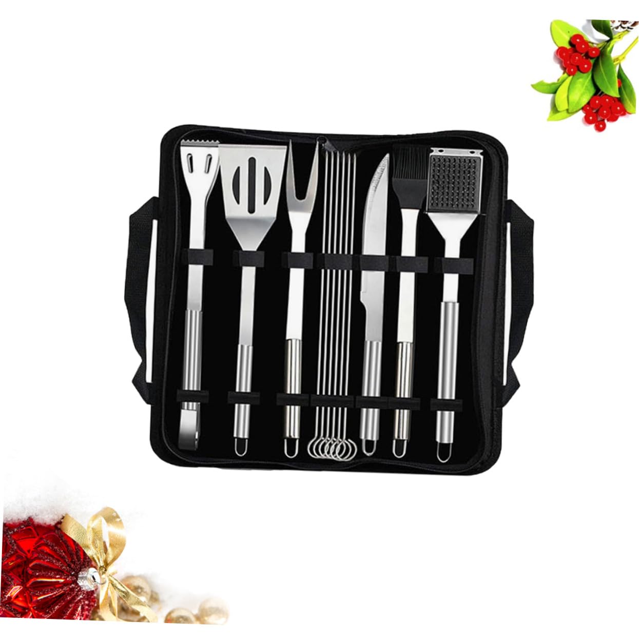 12 Stück Teiliges Edelstahl Bbq Grillbesteck Set mit Grillspachtel Zange Bürste und Tasche Praktisches Barbecue Werkzeugset für Camping Picknick und Grillfans