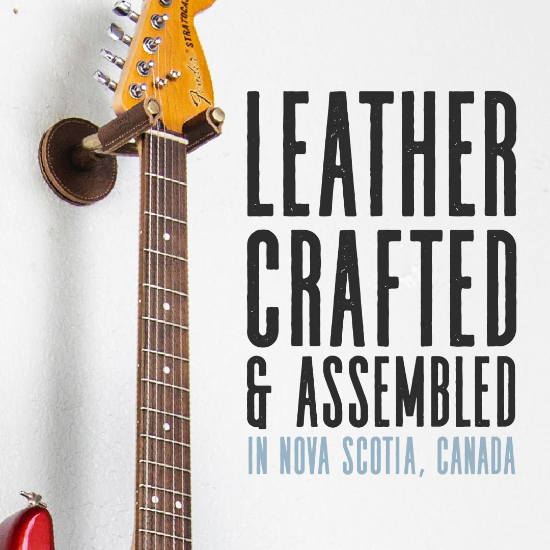 Levy's Leathers - Gancio per chitarra in acciaio forgiato, in metallo nero con fasce per giogo in pelle verde marrone chiaro (LVY-FGHNGR-BKBK)