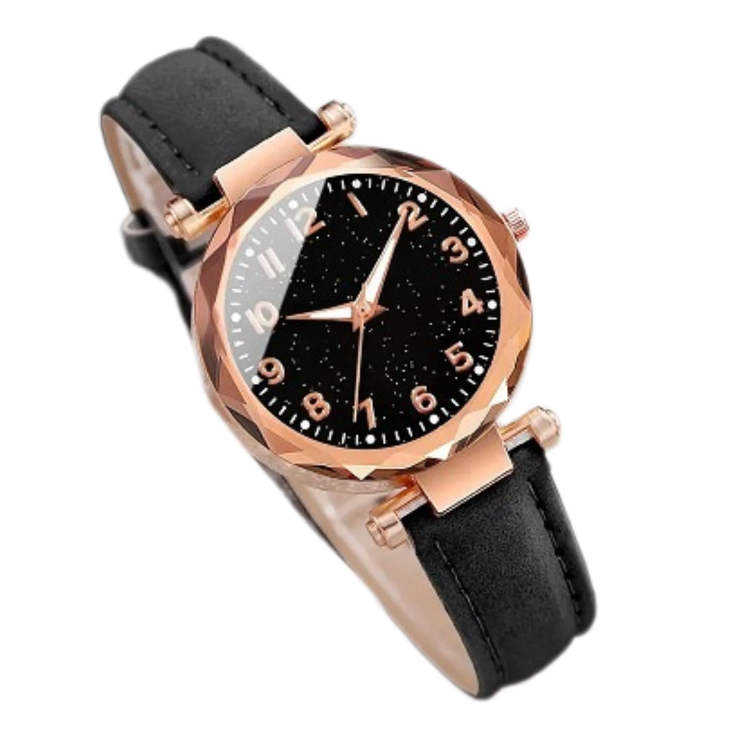 Womens Analog Wristwatch with Diamond Cut Glass Dial Quartz Movement Leather Strap Elegant Round Case Fashion Accessory for Party and Casual Wear Lightweight-image-25