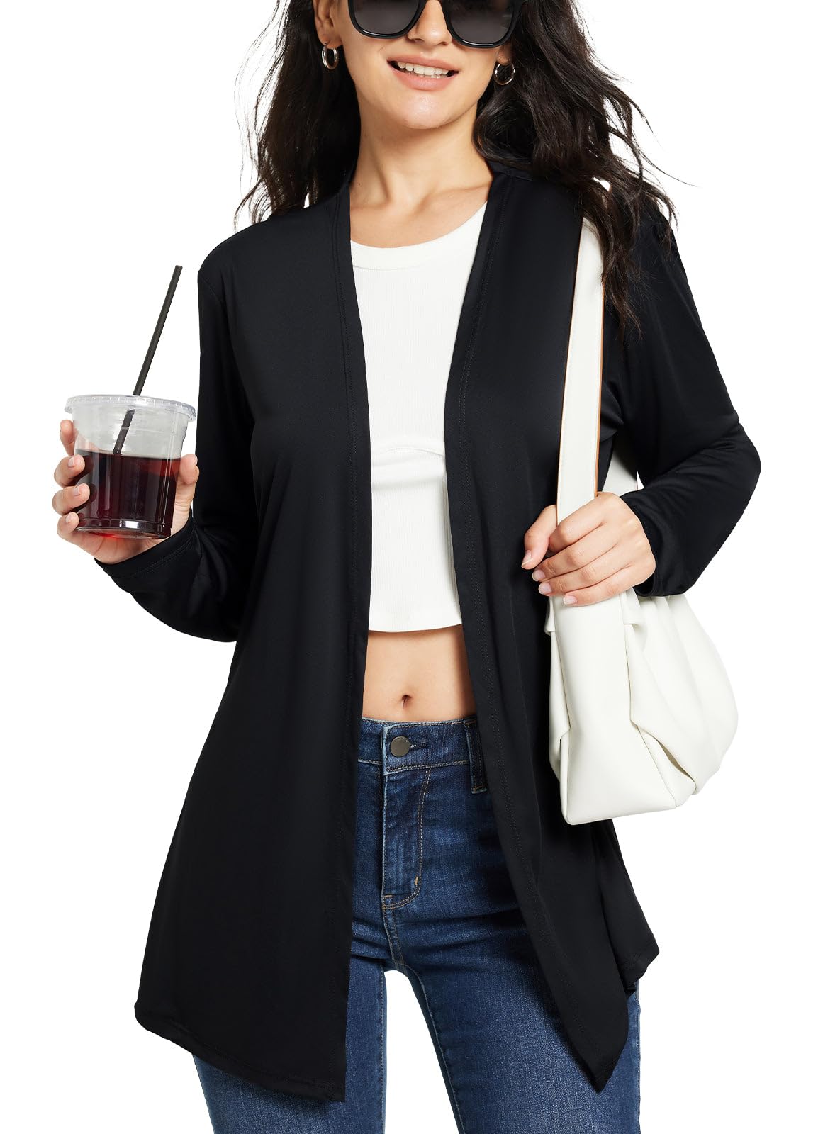 Women's Lightweight Cardigan with Pockets Long Sleeve Shirts Open Front Casual Loose Jackets Soft Drape