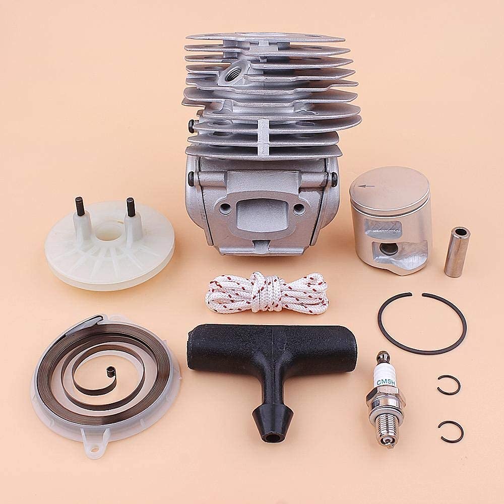 Kit de pistón de Cilindro de 43 mm Compatible con Husqvarna 545550 550XP Polea de Arranque de Retroceso Kit de empuñadura de Resorte Motosierra 577764706 505158101