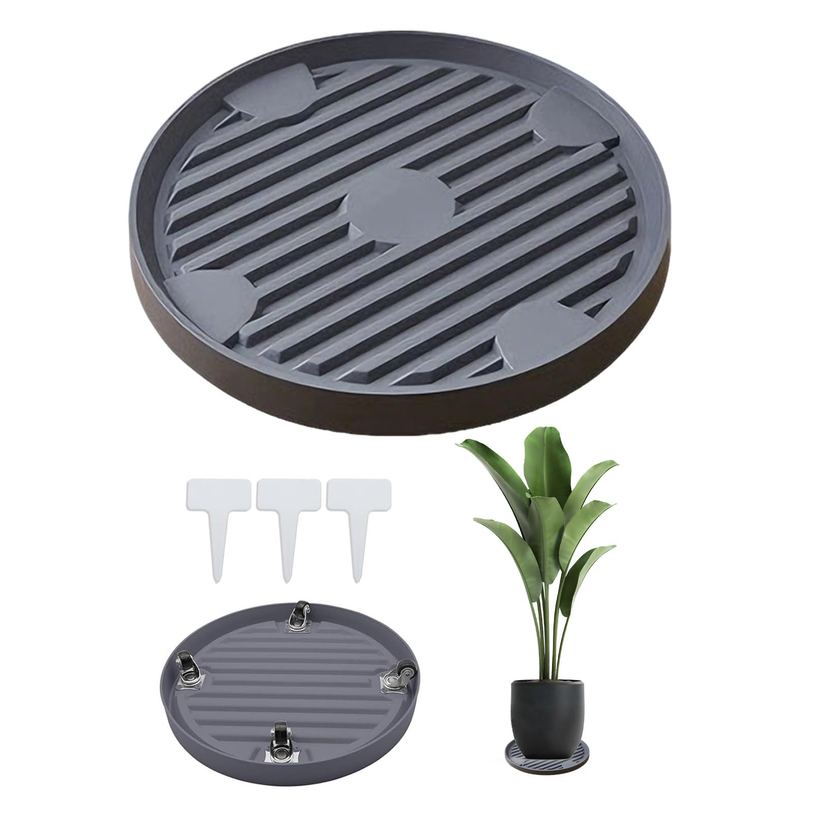 Plant Caddy with 4 Wheels,indoor and outdoor plant stand with castors,suitable for pot stands for large plants,round plant saucer,Inner Diameters: 28.3cm，suitable for flower pots and garden (grey)