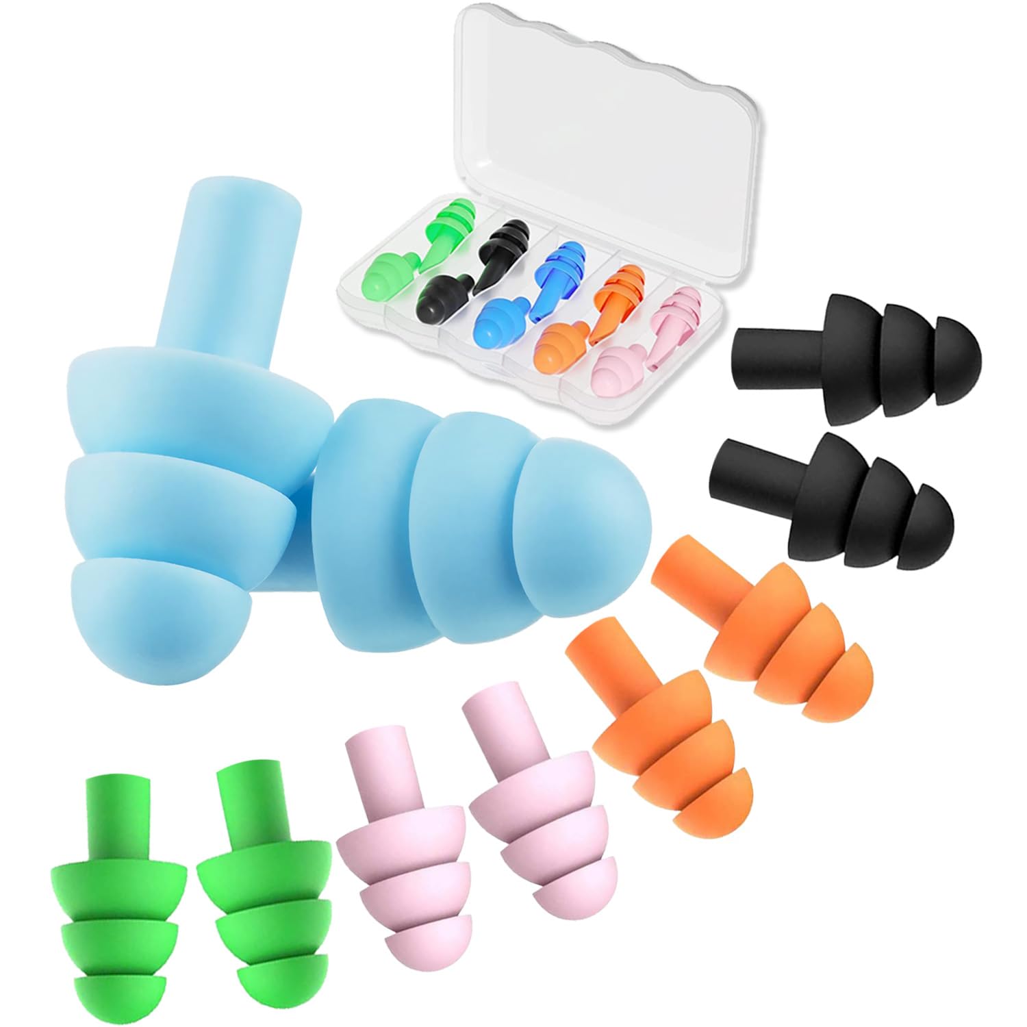Earplugs for Sleeping 5 Pairs Noise Cancelling Silicone Earplugs for Sleeping Swimming Snoring Concerts