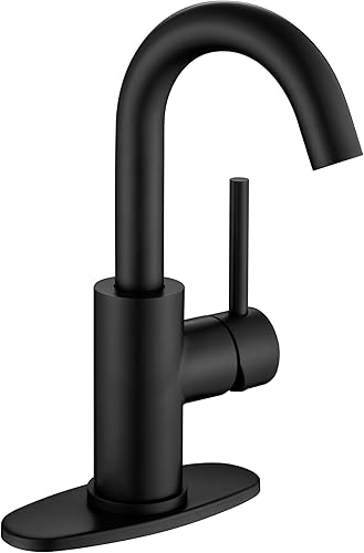 Miniatura 1 de Jodulos - Grifo de barra negra de un solo agujero, grifo de fregadero de barra negra mate con placa de cubierta y líneas de suministro, grifo de
