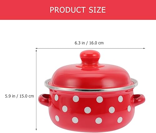 Miniatura 7 de Molde esmaltado ovalado, olla esmaltada vintage, olla de cocina de 37 onzas, olla de 1.1 L, olla de sopa de lunares con olla de salsa de pasta de