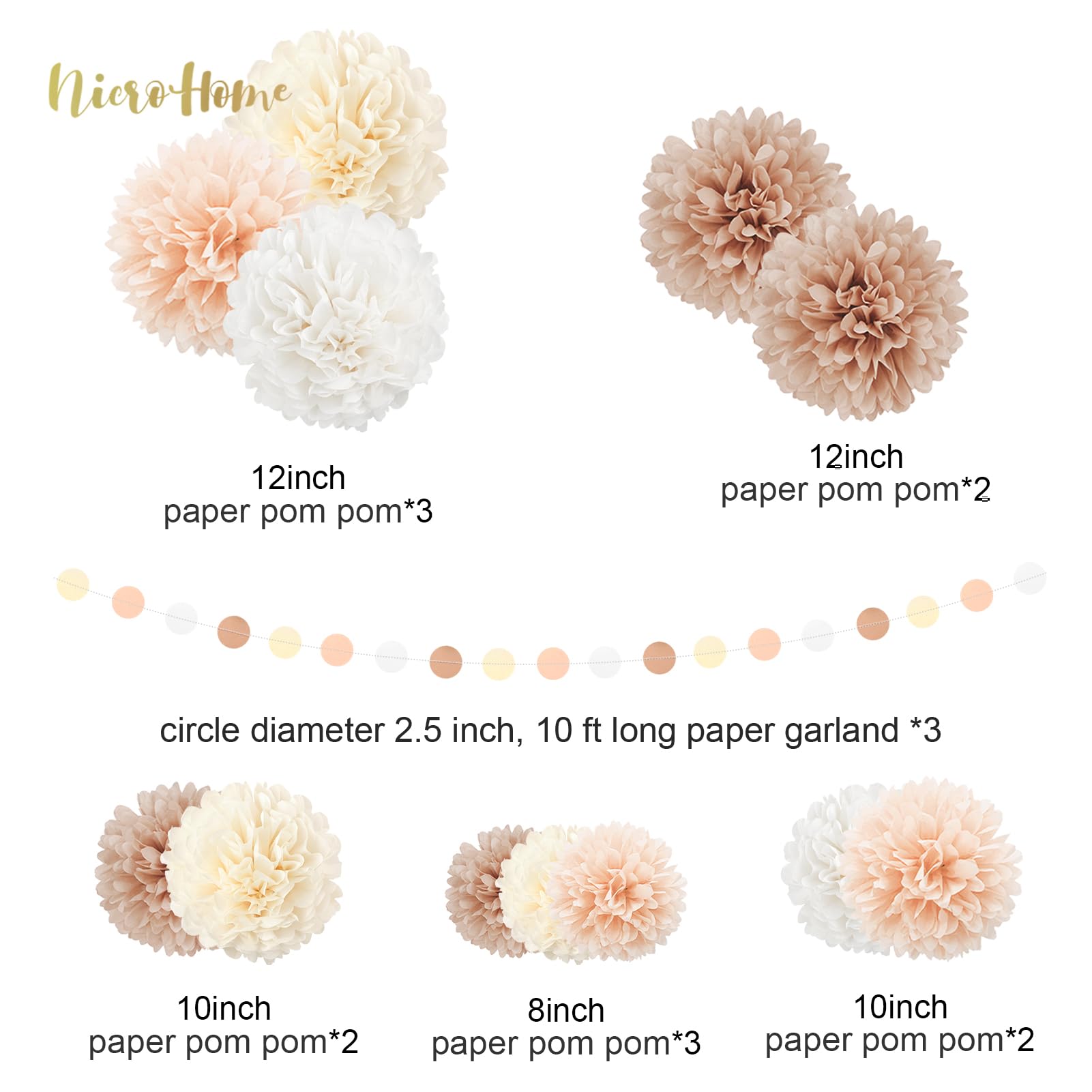 Lot De 20 Pompons En Papier De Soie Champagne Doré - Décorations Fête Bohème Mariage Et Prénatale