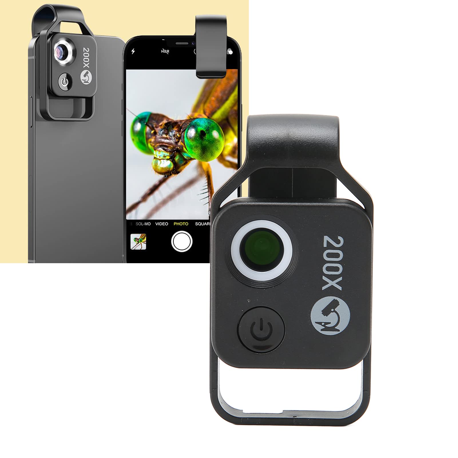 Annadue Microscopio de Teléfono 200X, Mini Microscopio de Bolsillo con Luz LED/Clip Universal, Accesorios de Cámara de Microscopio Digital HD con Zoom para Teléfonos iOS/Android(Negro)