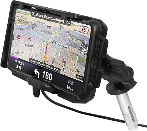 GUAIMI Soporte de teléfono para motocicleta, soporte de teléfono para motocicleta de 0.630-0.748 in con cargador rápido USB