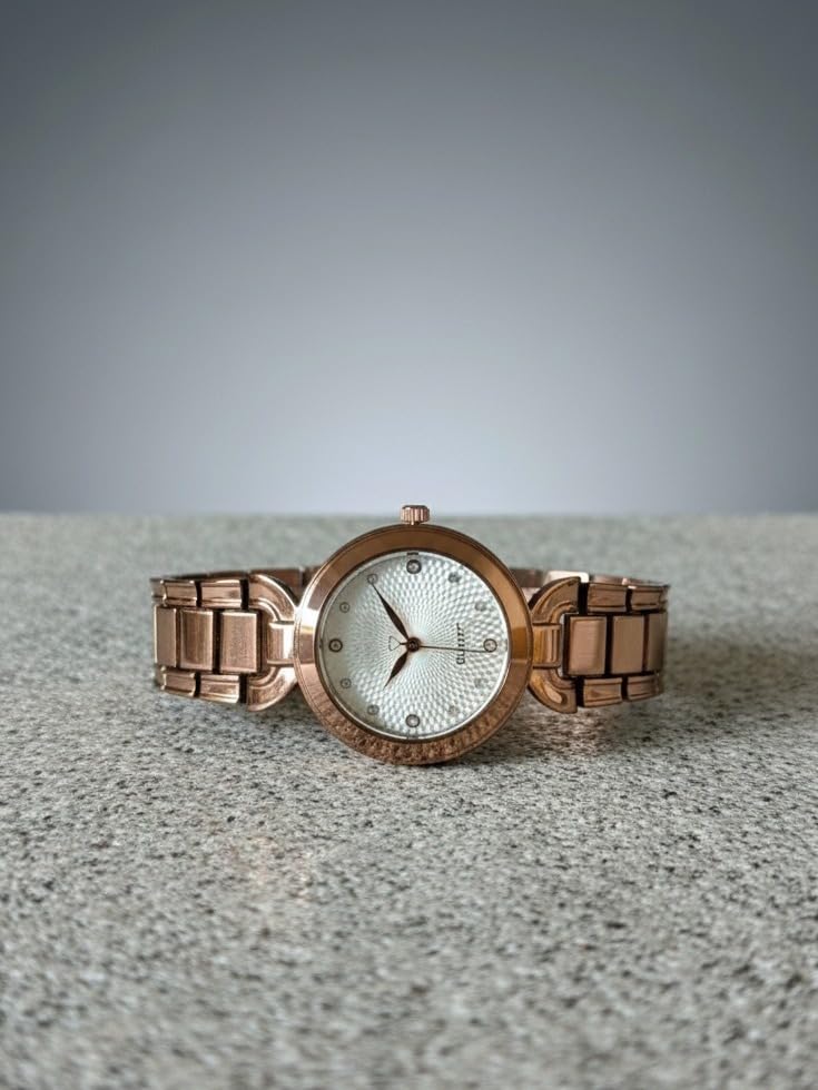 Image of styledose Women Analogue Wrist Watches for Women's & Girls&Ladies Diamond Studded Dial Rosegold Colored Stylish Bracelet Strap