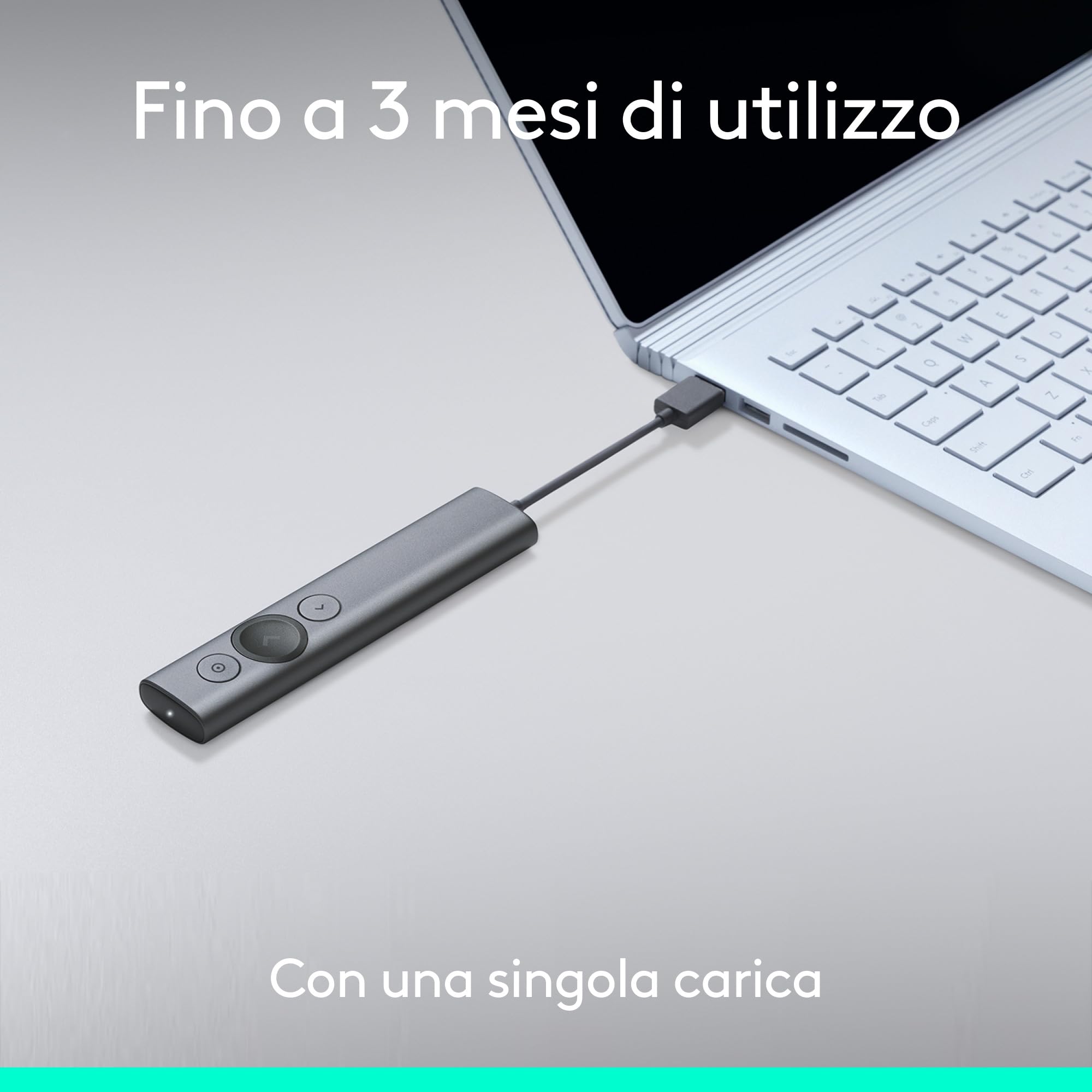 Logitech Spotlight Presenter, Puntatore Laser per Presentazioni Wireless, 2,4 GHz e Bluetooth, ‎Ricevitore USB, Puntatore Laser Digitale, Portata 30 Metri, Timer, PC/Mac/Android/iOS - ‎Grigio