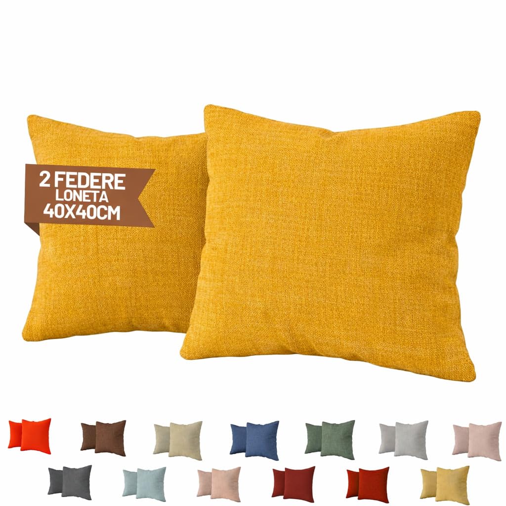 SONIT - Federe Cuscini 40x40 Mango - Set 2 Federe Cuscini Divano in Cotone Loneta con Cerniera Nascosta