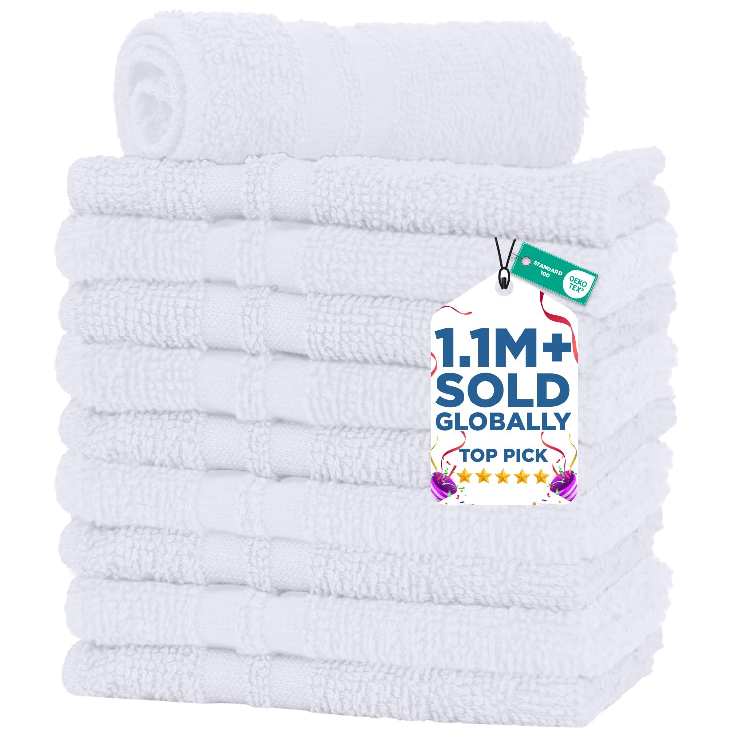 DAN RIVER 10 Pack Wash Cloths for Showering [11x11] - 100% Cotton Washcloths Premium Quality Flannel Face Cloths for Bathroom, Highly Absorbent and Soft Feel Wash Clothes, White