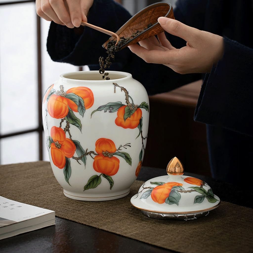 Puszka herbaty Ceramiczna herbata Zamknięty słoik Słoik herbaty Persimmon Herbaton Herbata biała kamelia Herbata owocowa Herbata zdrowotna Zamknięty pojemnik Kanister na herbatę (13 * 19 cm)