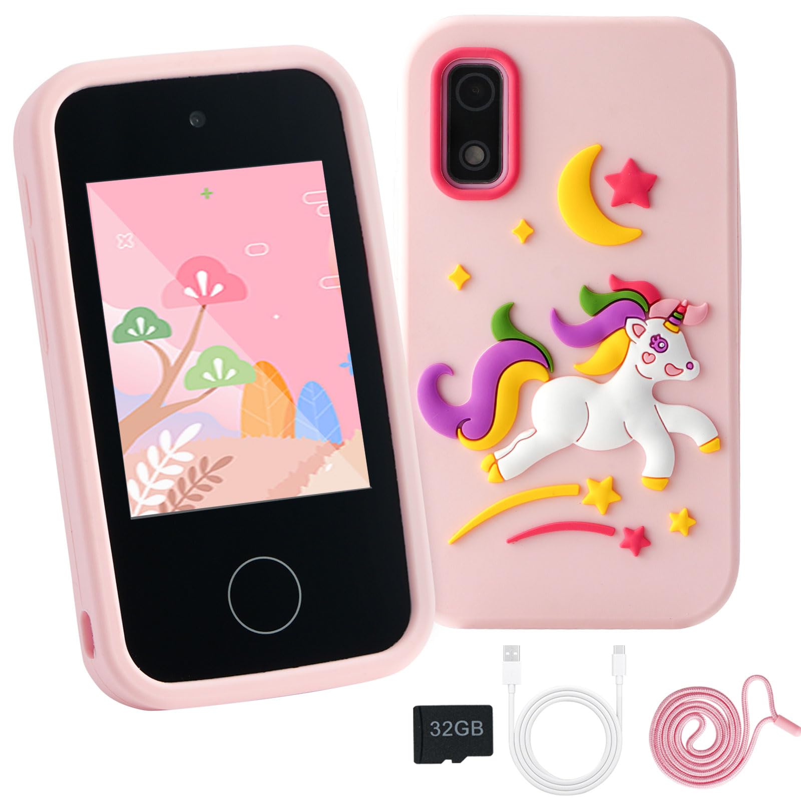 Téléphone Portable pour Enfants, Smartphone Enfant Jouets Enfant de 3, 4, 5, 6, 7 et 8 Ans avec Double Caméra d'enfants 2,8 Pouces Jouet éducatif Cadeau pour Filles de 3 à 8 Ans