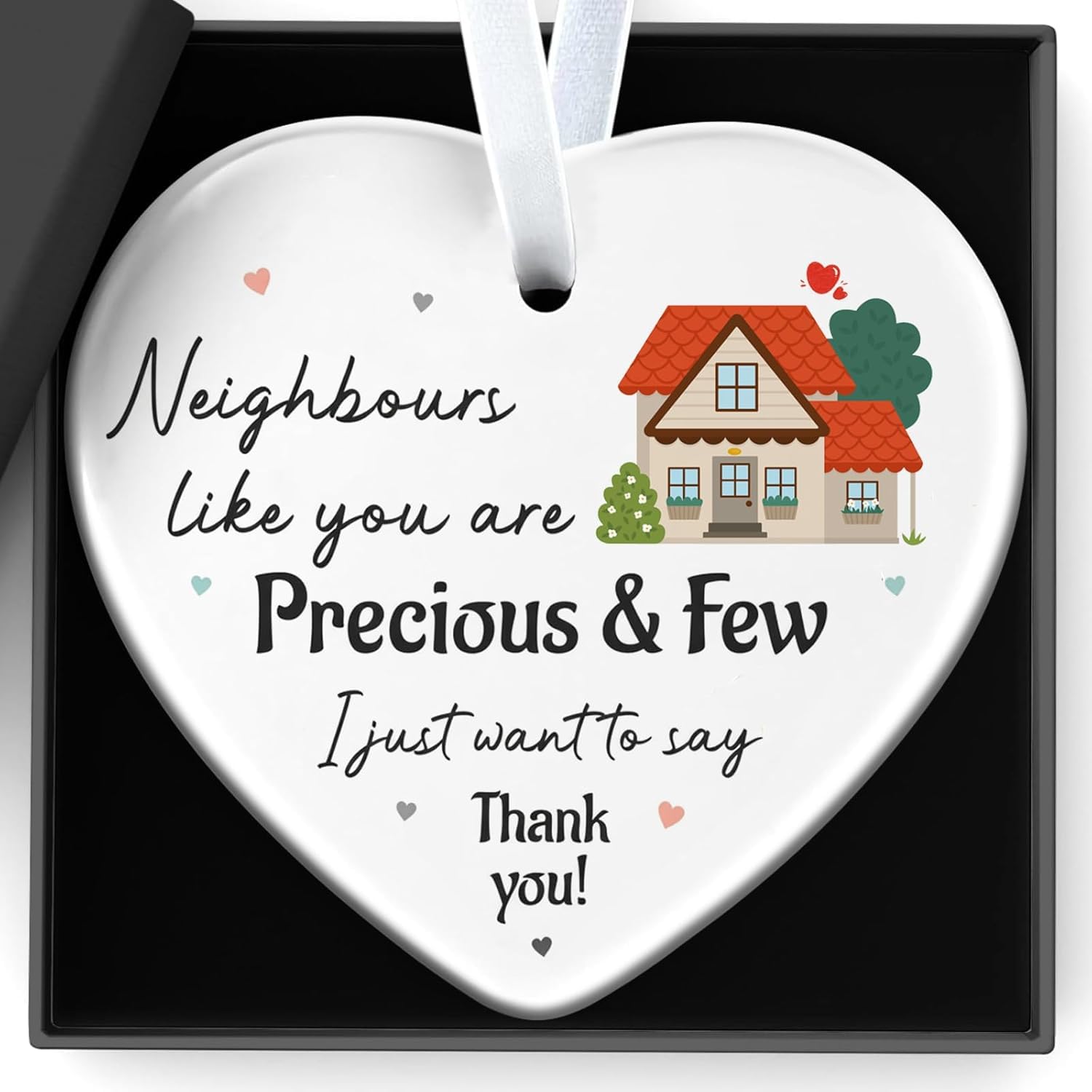Minwegi White Heart Shaped Thank You Plaque For Neighbors - Acrylic Appreciation Gift With Hanging Ribbon - Durable Keepsake For Community Friends - Includes Elegant Gift Box (, 7.3X6.8cm)