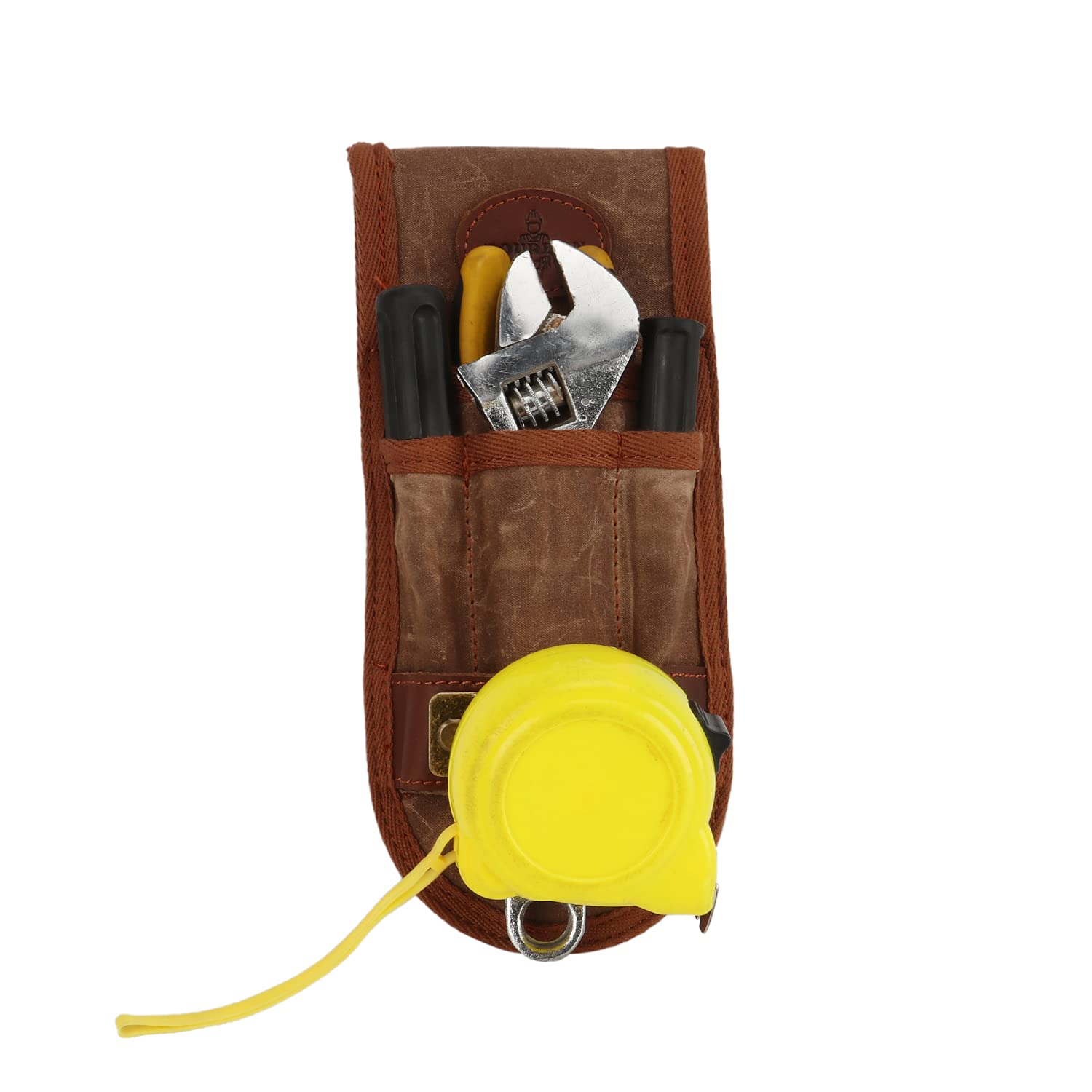 Tour de Ceinture en Toile Cirée et Cuir Outil Ceinture Holster avec Support Mètre Ruban pour Électricien Atelier Marron