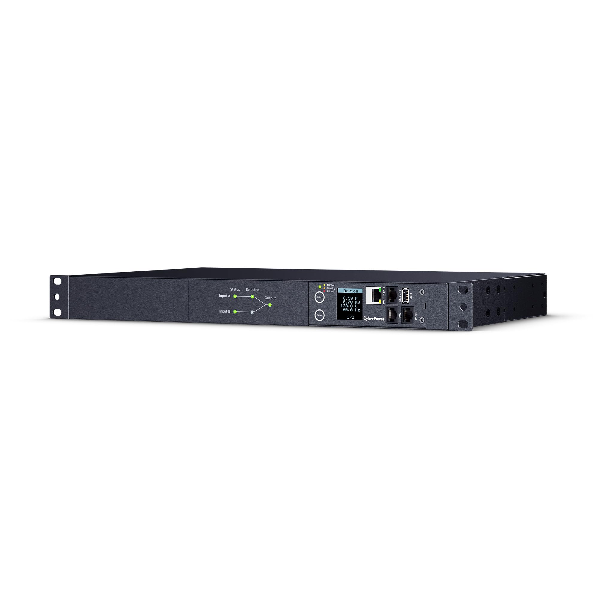 CyberPower PDU44002 Switched ATS PDU, 100-120V, 20A (Derated to 16A), 10 Outlets, 1U Rackmount