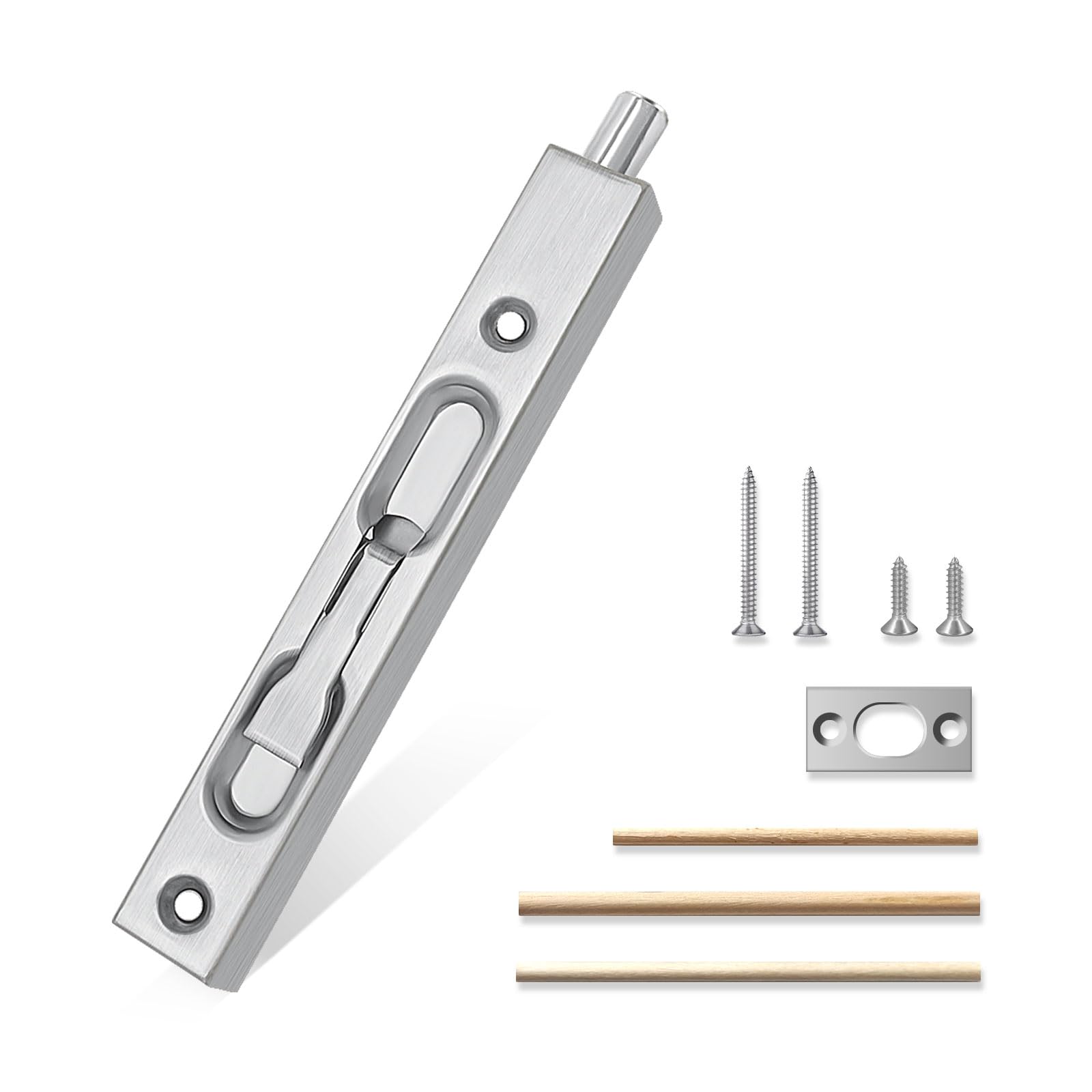 Flush Bolt French Door Lock 6”, Bolt Latch for Double Doors, Flip Lever Mechanism, Door Top/Bottom Lock for Sliding/Patio/Storm Door(Satin Nickel, 6 in. - 1pack)