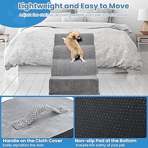   Dog-Stairs-4-Steps-196-inch-High-Pet-Stairs-30D-Foam-Dog-Dtairs-Steps-Curved-Steps-and-Small-Step-Angle-Protect-Your-Pets-Joints-Dog-Steps-for-Small-Dog-Dog-Stairs-to-Bed-Gray