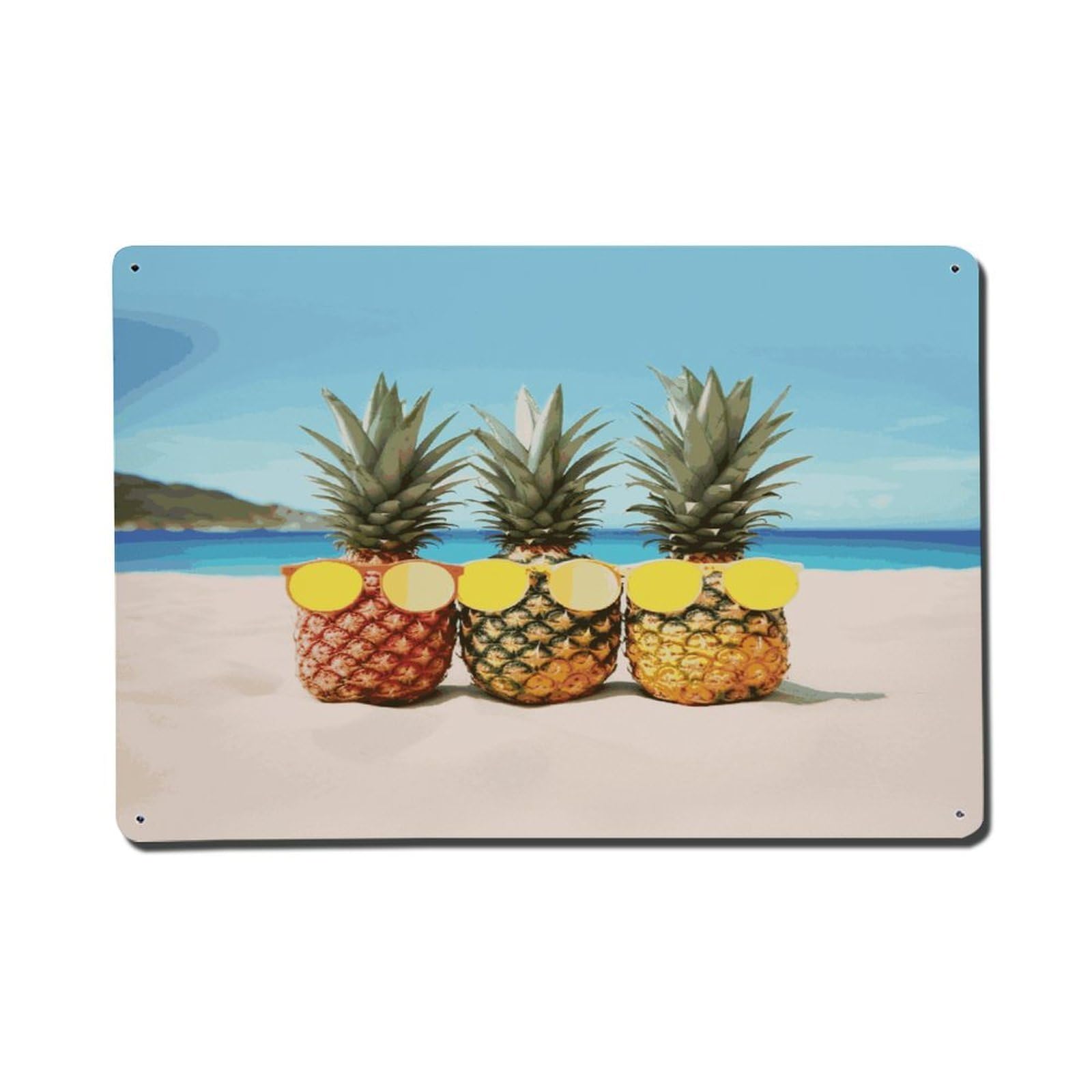 Adfgyerh Style Seaside Beach Yellow Geometric Pineapple Metal Signs Funny, Aluminum Tin Sign Indoor Outdoor Decor, Vintage Signs For Home Office Kitchen Bar Cafe Garden Farmhouse Wall Decor