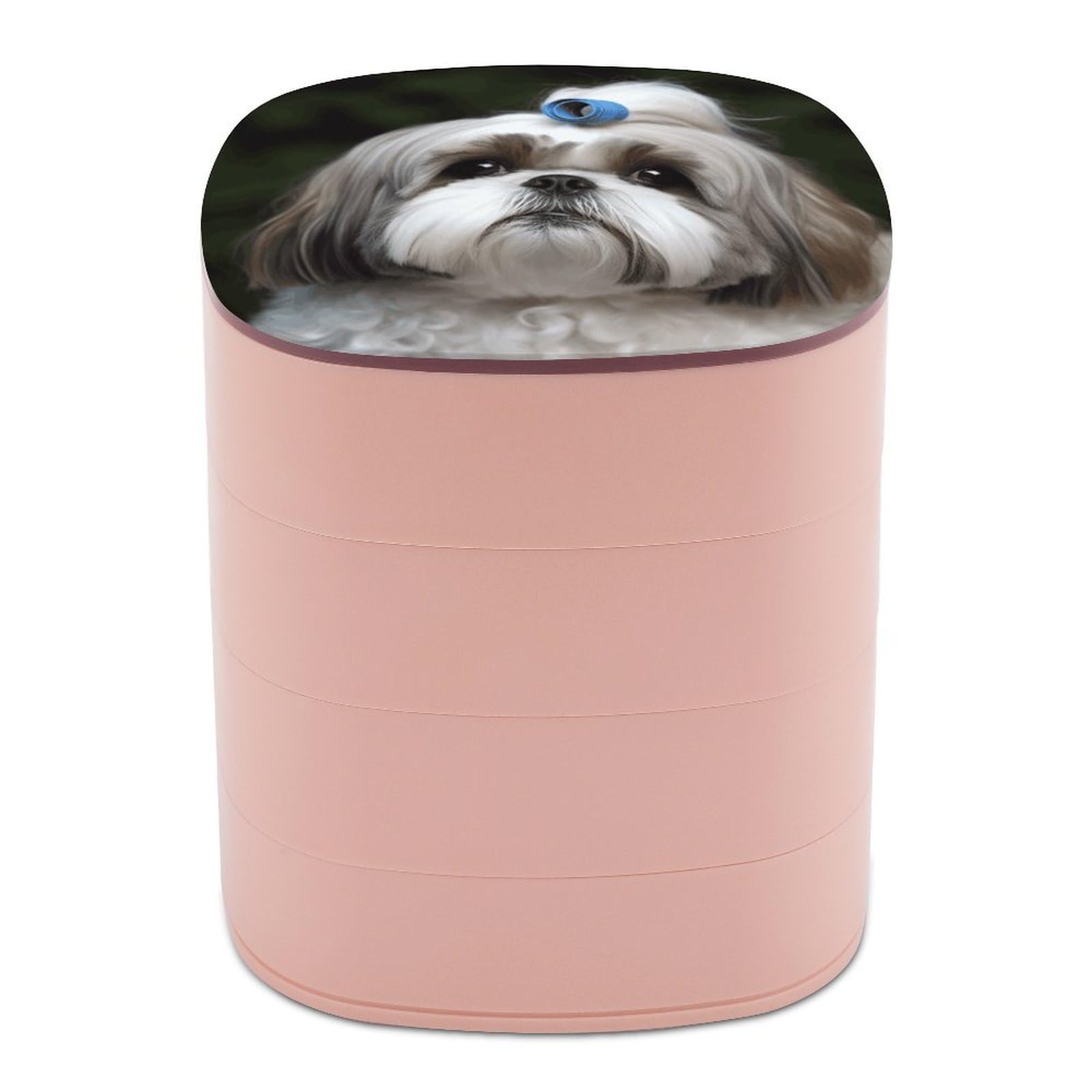 VstaDank Shih Tzu Dog Jewelry Box with Mirror 4-Layer Rotating Jewelry Tray Case Portable Jewelry Case Trinket Boxes Trinket Cases Travel Jewelry Organizer Earrings Storage Box
