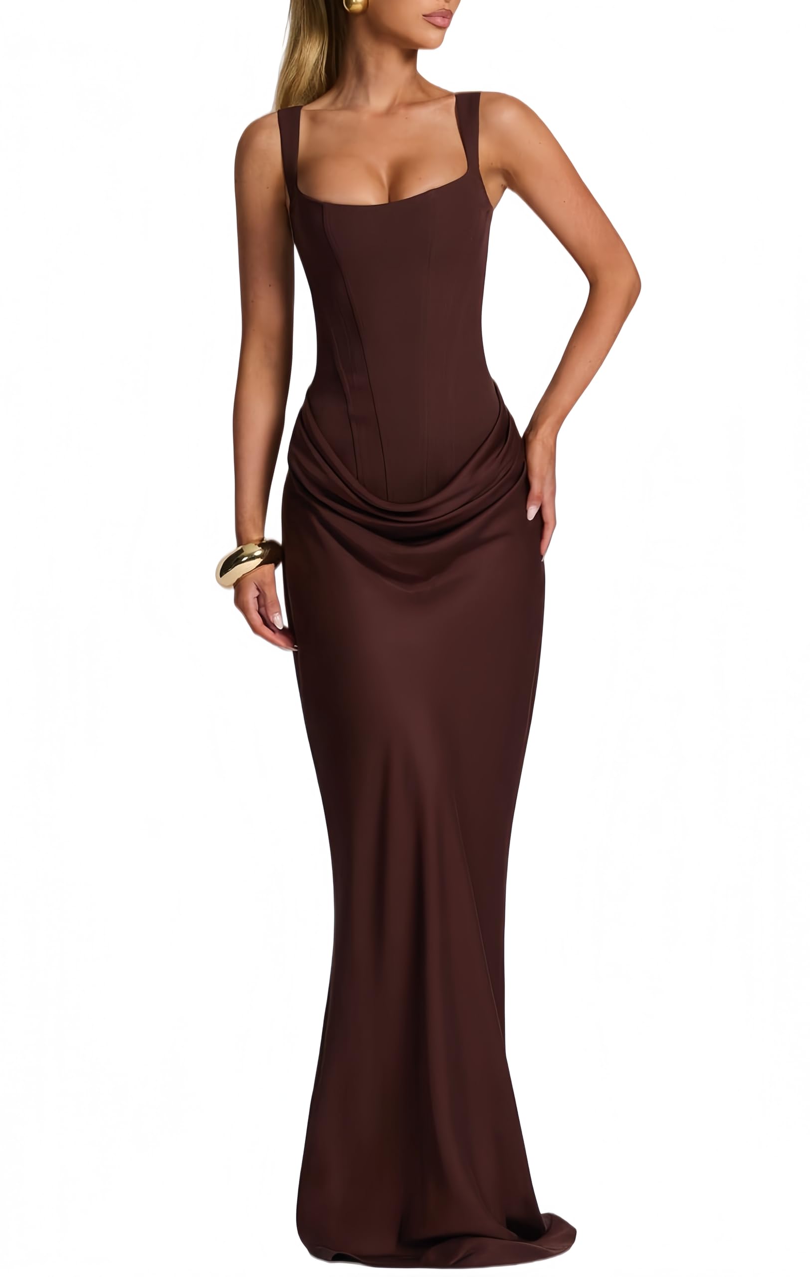 Robe longue corset pour femme avec lacets dans le dos - Robe de soirée moulante - Robe de soirée formelle pour mariage, fête d'invités
