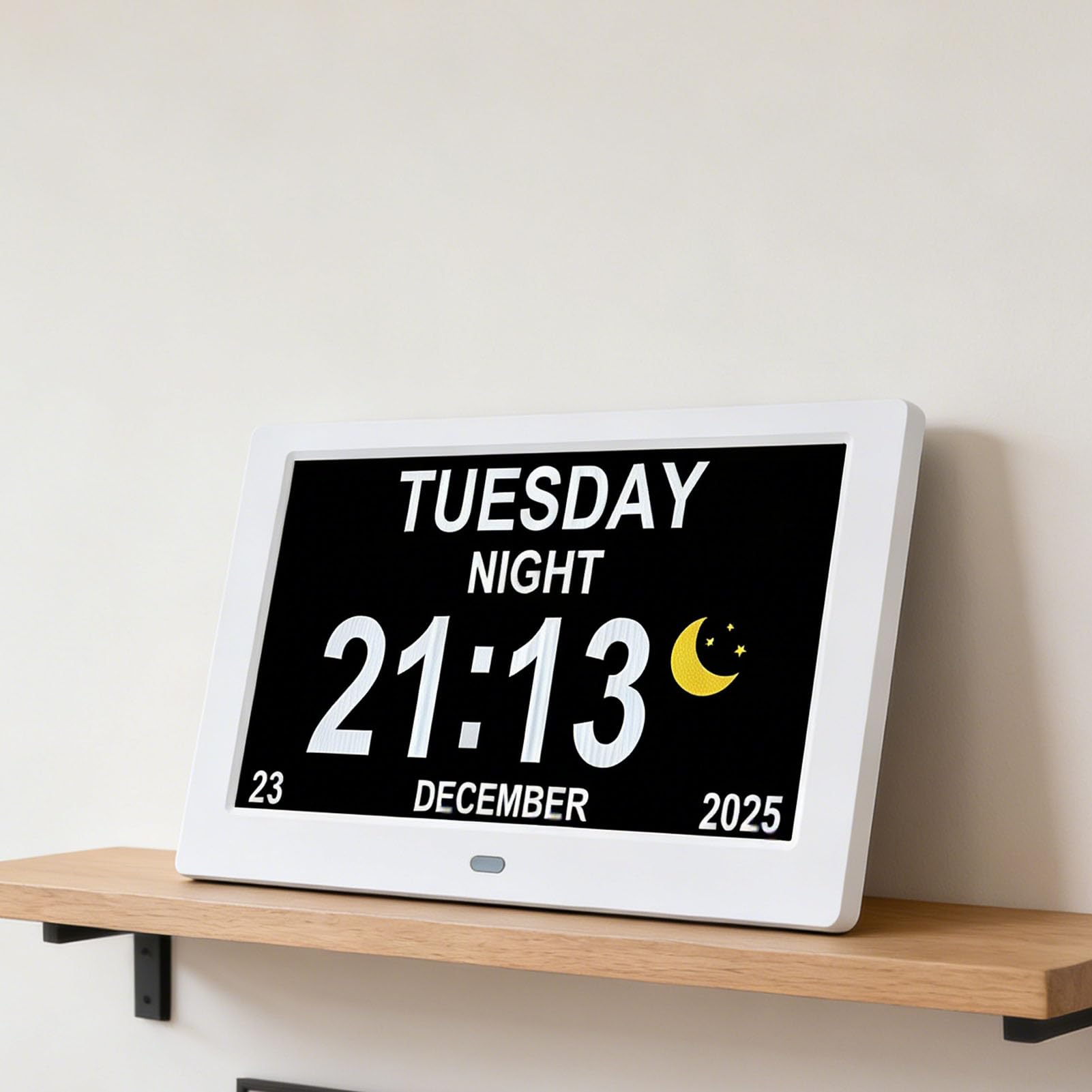 Eujgoov Reloj Calendario Digital Pantalla IPS HD de 8 Pulgadas Reloj Despertador Digital 1280x800 Atenuación Automática Control Remoto Reproducción de Video Montaje en Pared para Personas Mayores