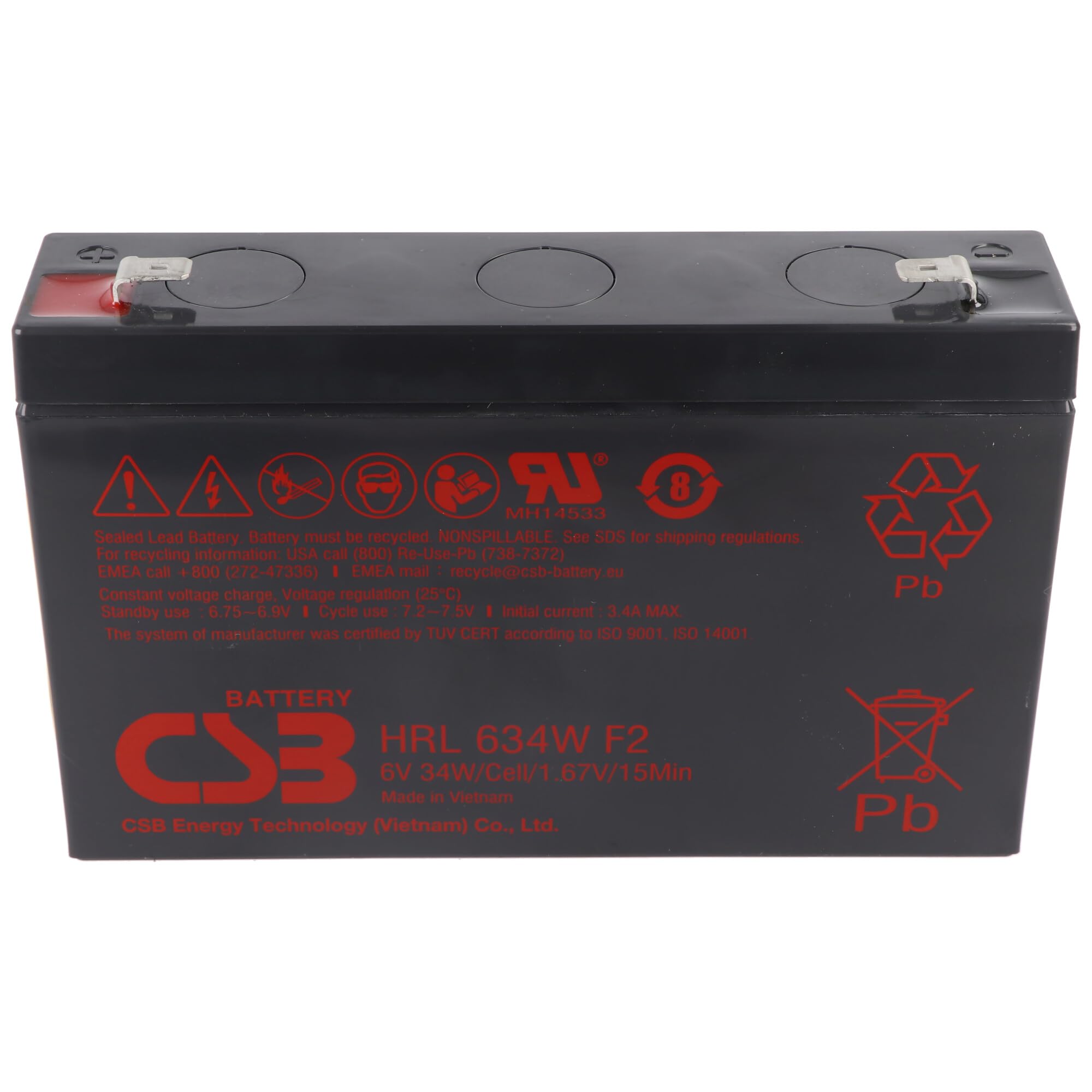 CSB HRL634W Batterie au plomb AGM 6 V 5,6 Ah 34 Wh 151 x 34 x 98,3 mm Faston 6,3 mm