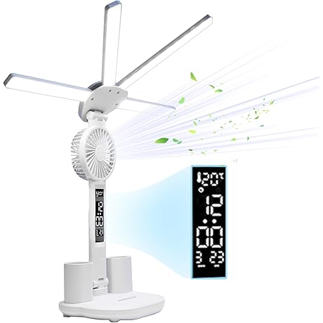 Dimmable USB Fan Clock: LED Dorm Desk Lamp with Time & Temp Display