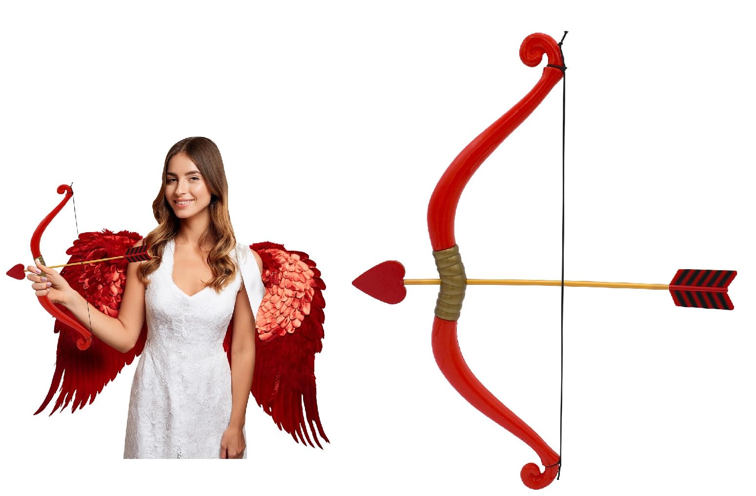 Deluxe Lightweight Red and Gold Mini Cupid Bow Set - Handheld Cupid Costume Accessories - Valentines Heart Arrow Prop, One Size