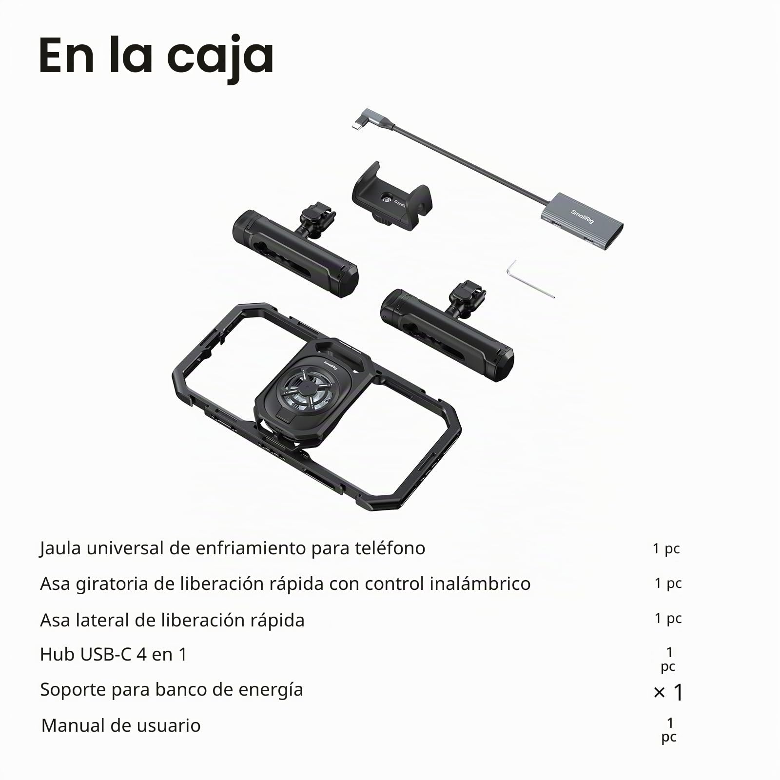 SMALLRIG Jaula para Teléfono con Refrigeración - Ventilador 15W, Hub 4 en 1, Soporte Power Bank, Compatible 2.5 3.1 Pulgadas, para Streaming - 5276