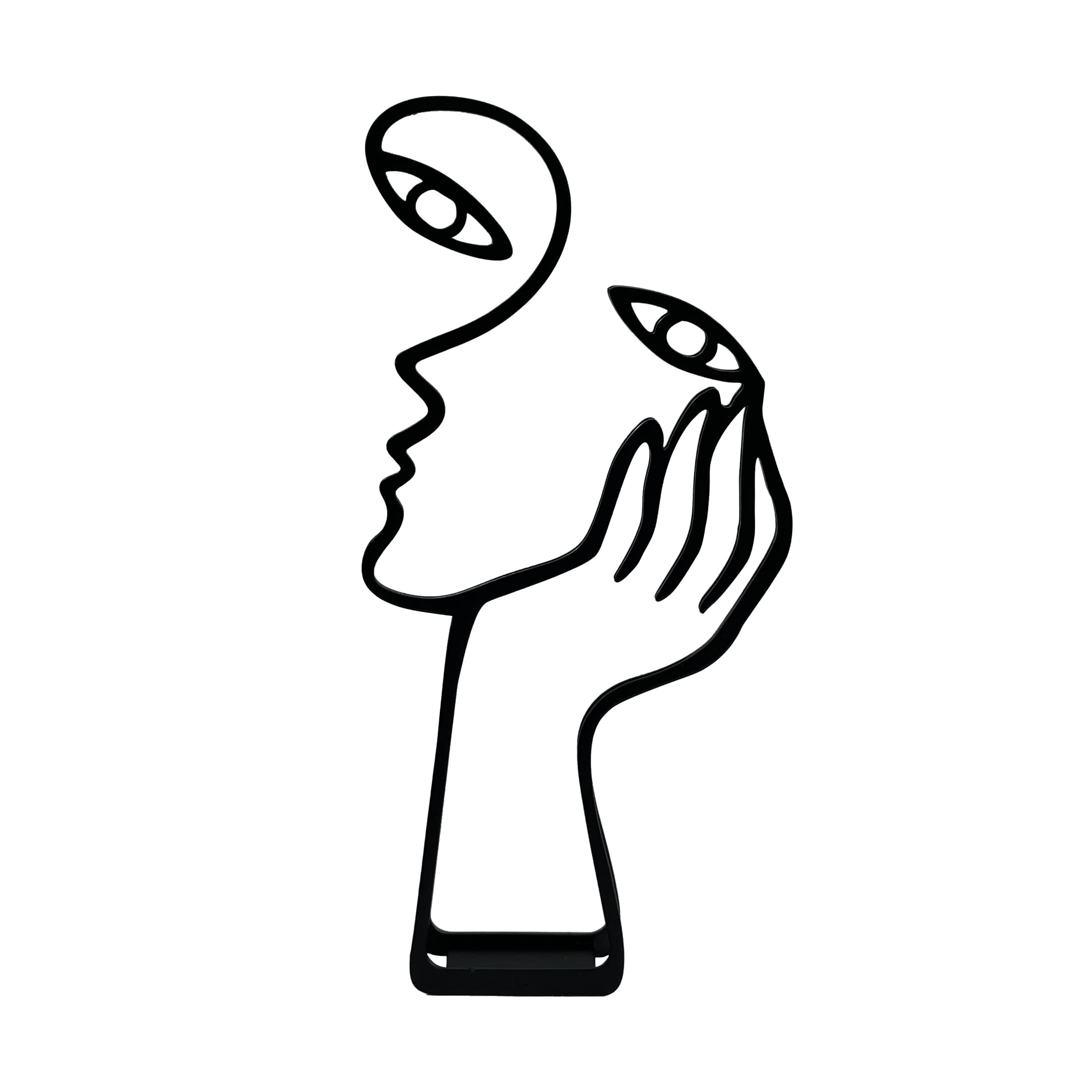 Creative Abstract Decor The Thinker Statue Face & Hand Statues and Sculptures，Metal Hand Crafted Meditation Abstract Modern Sculptures Office Desk Decor Keep Silence Figurine(Girl)