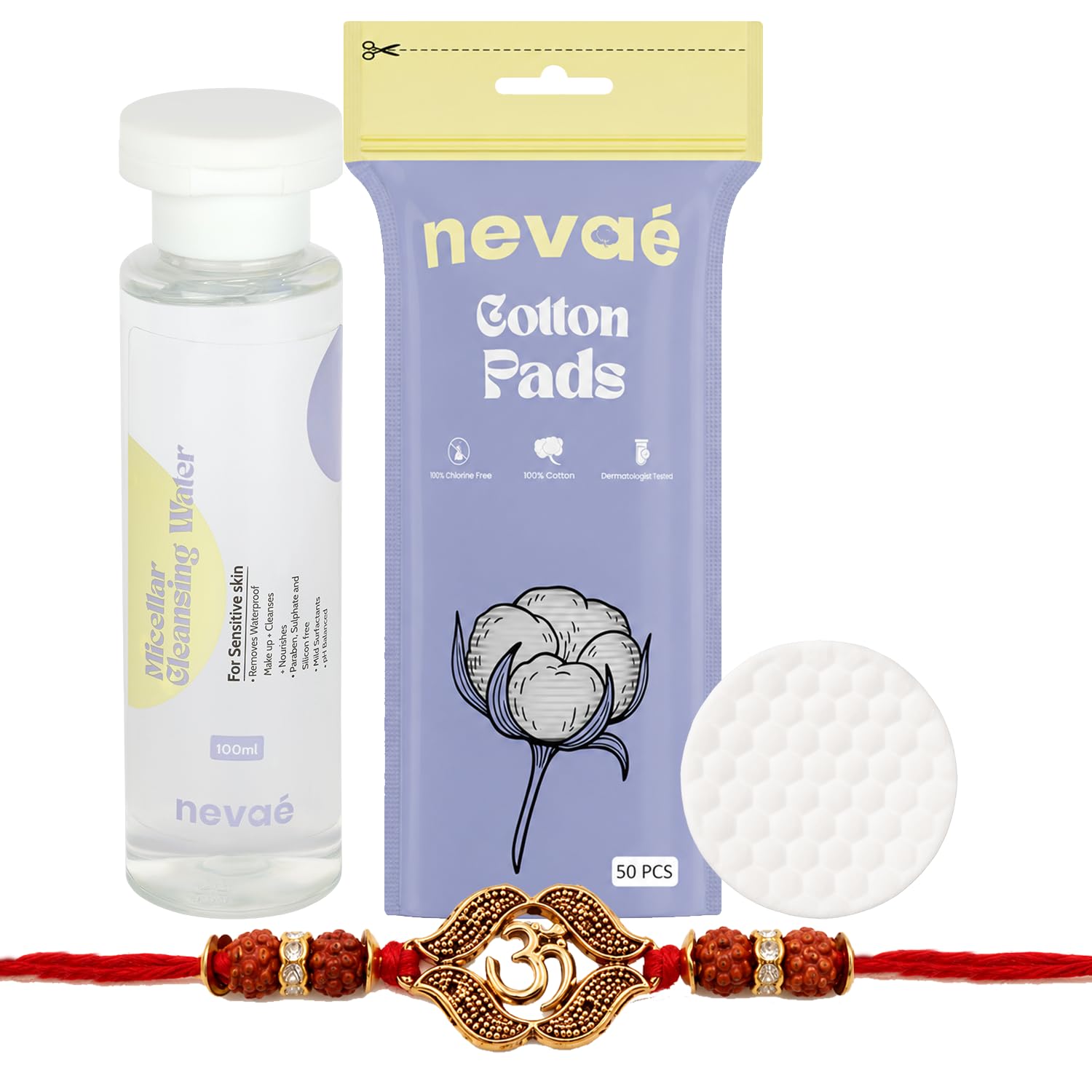 Nevae Micellar Water 100ml with 50 Pcs Cotton Pads, Om Rakhi Set for Brother-image-7