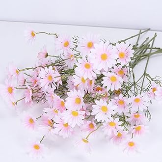 Artificial Flowers 12 Bundles Artificial Silk Daisy Fake Flowers UV Resistant Outdoor Fake Wildflowers with Stems Greenery Shrubs Plants Arrangements for Home Garden for Decoration (Pink)