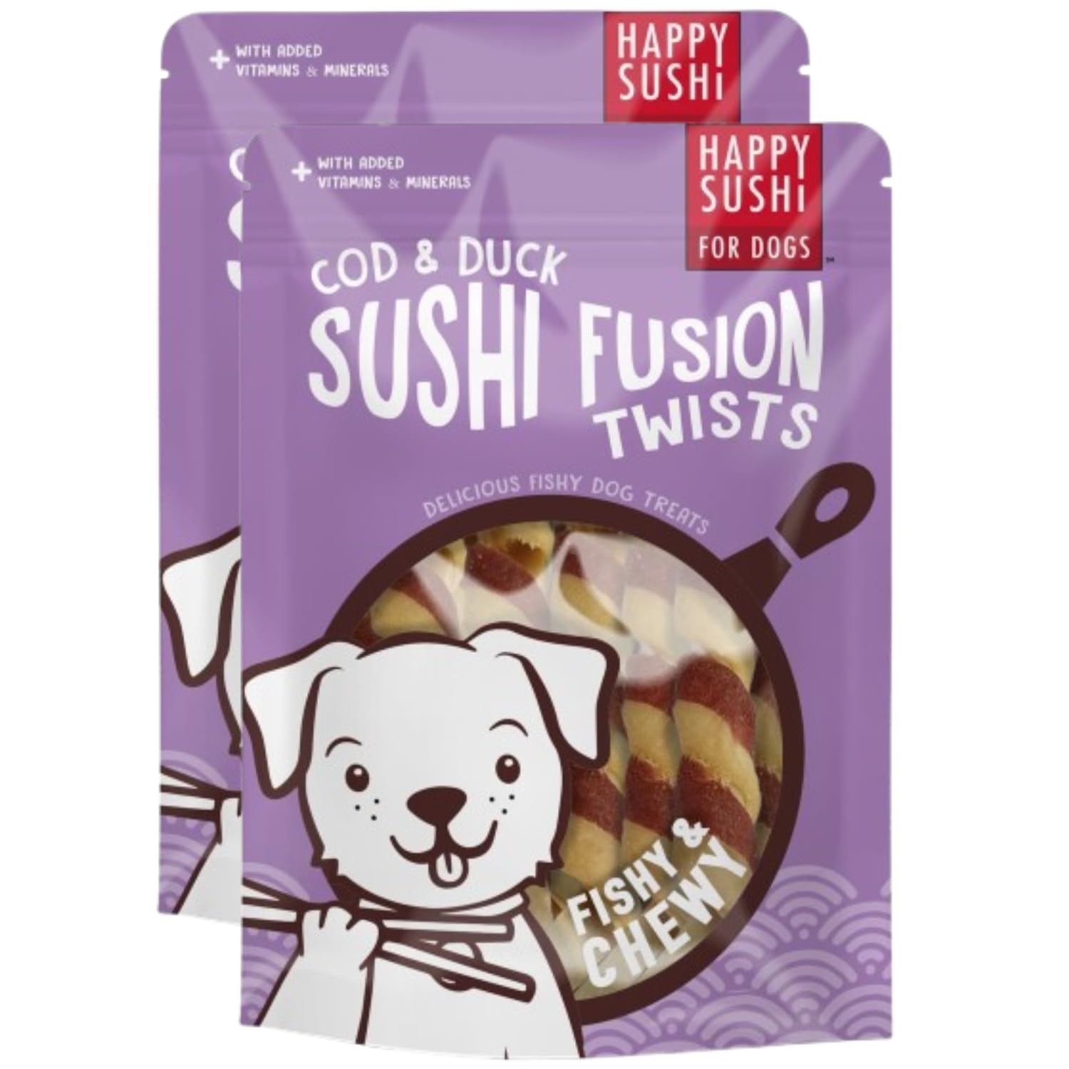 Happy Sushi Fusion Twists for Dogs 10pk x Pack of 2 - Cod & Duck - Perfect Treat for Your Pooch - Delicously Fishy Dog Treats