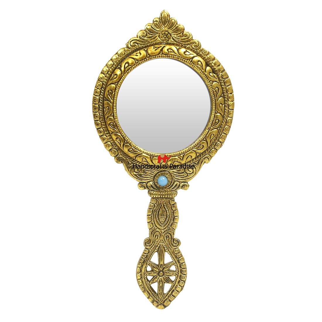 Handicrafts Paradise Metal Oval Hand Mirror (4.5 X 0.5 X 10 Inch, Gold)-image-40