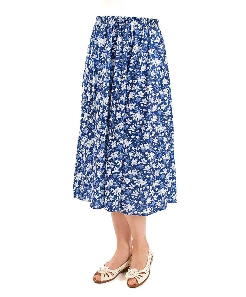 Fashion Friendly Navy/White Floral Skirt Size 4 Extra Large (34-36) (28")